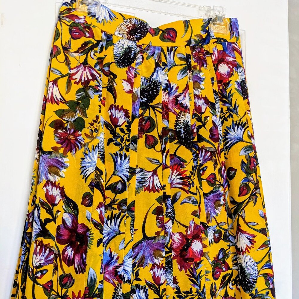 J.Crew Silk Double Pleated Floral Printed Midi Skirt